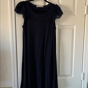 LOFT Navy Dress with Lace Cap Sleeves